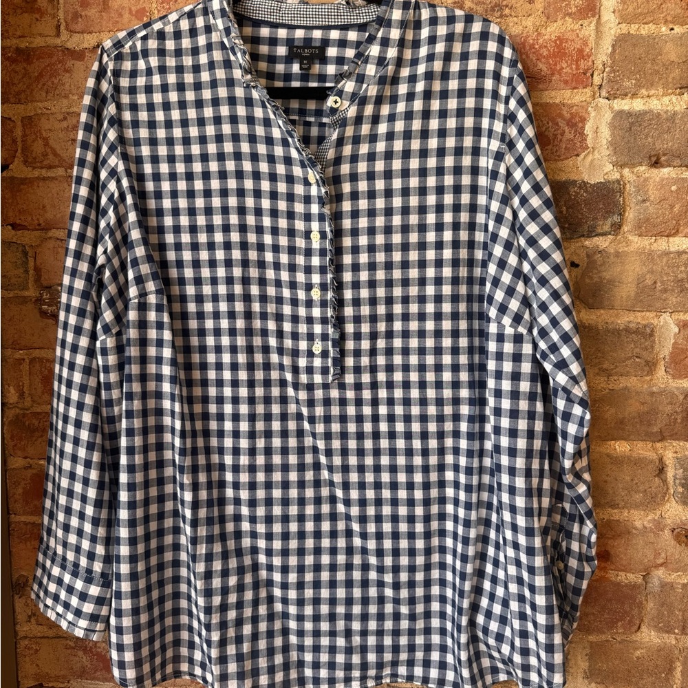 Talbots Blue Gingham Button Down Shirt Size 1X